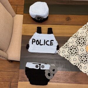 Kids Police-Themed Crochet Set - Black and Light Blue